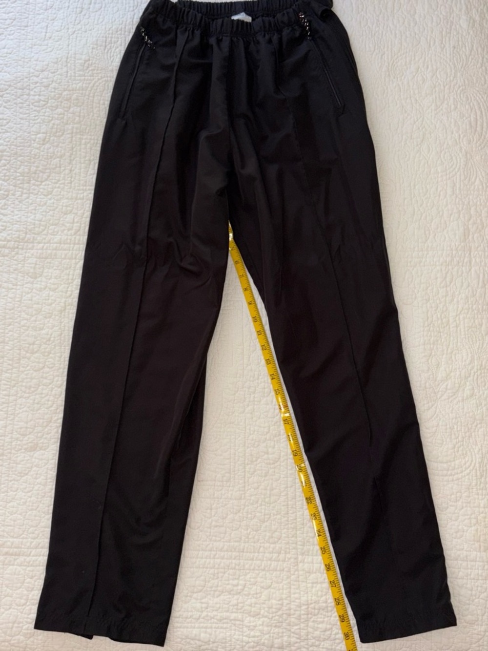 Black Elastic-Waist Track Pants with Zip Pockets